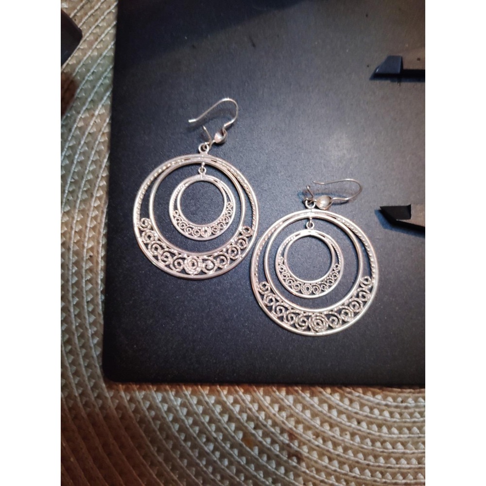 Very Nice Sterling Silver Double Hoop Earrings Medium Size